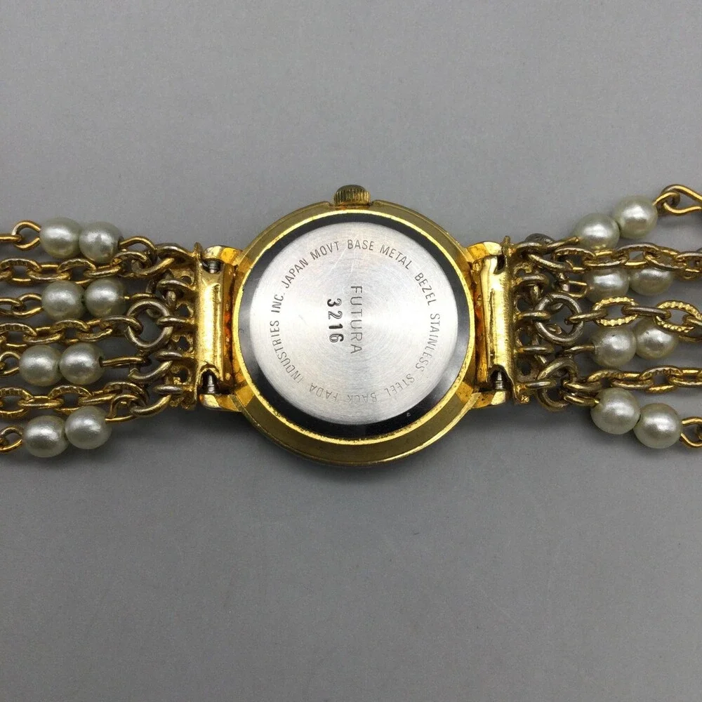Futura Womens Watch 25mm MOP Dial Gold Tone Faux Pearl 3216 New Battery 6.75